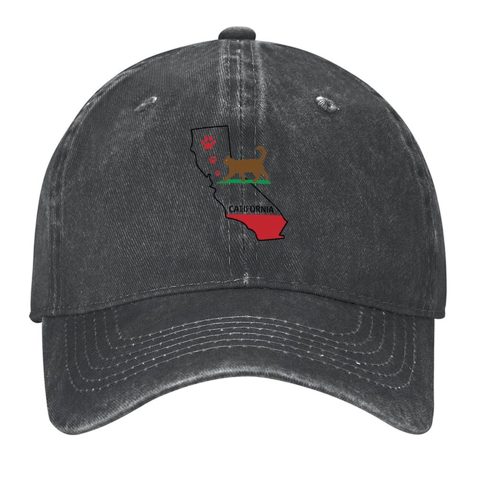 Golf Cap Dad - カリフォルニア カリフォルニア州地図 猫の足跡 ベースボールキャップ おしゃれなお父さん帽子 ゴルフキャップ