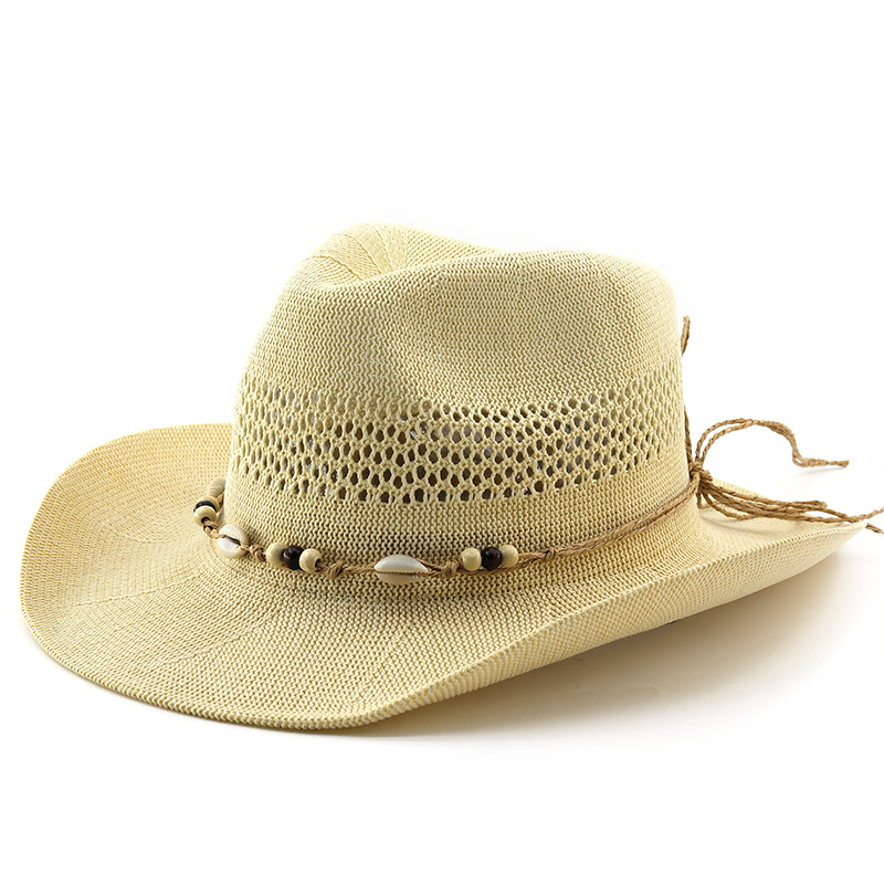Cowboy Hat Straw - 2026 新しい夏中空アウト通気性のある麦わら帽子フェドーラ男性と女性のための個性的なウエスタンカウボーイハット旅行釣り帽子