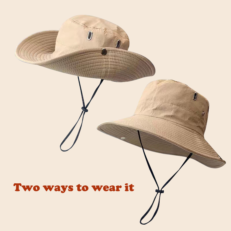 Sun Hat Wide Brim - 男女兼用アウトドアフィッシング・ハイキング・ハンティング用サンハット、UVカット、通気性、折りたたみ式、調節可能なチンストラップ、つば広ブーニーハット