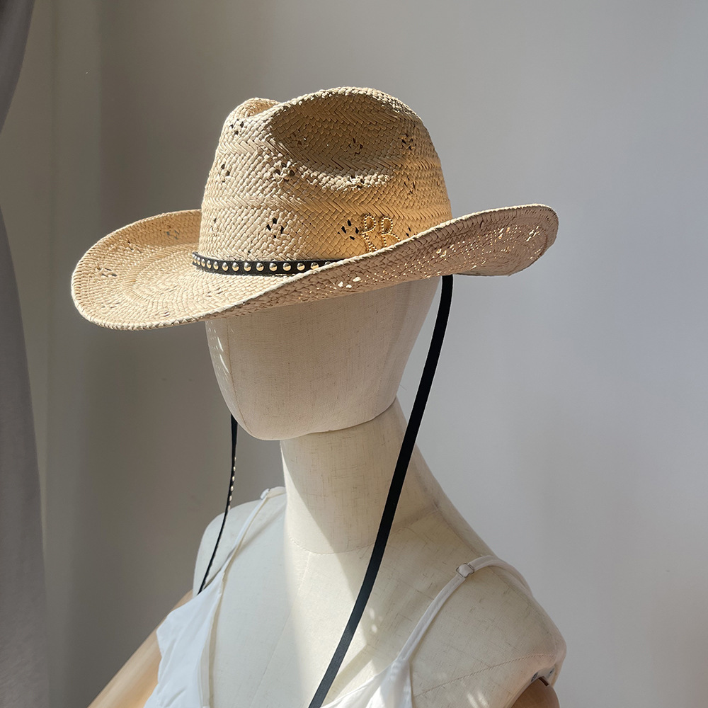 新しいつば広カウボーイ麦わら帽子レターデザインサンキャップビ - Cowboy Hat Straw のレビューと価格