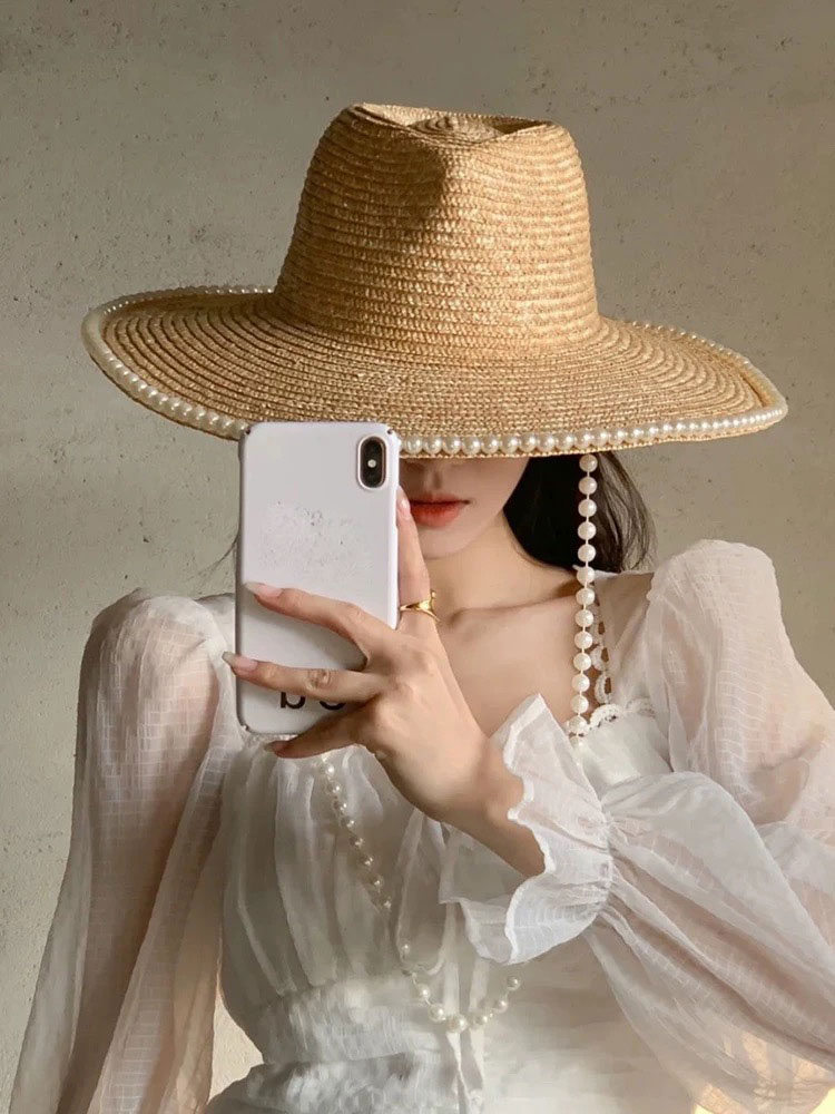 レディース向け新作夏ファッションパールチェーンストローハット - Cowboy Hat Straw のレビューと価格