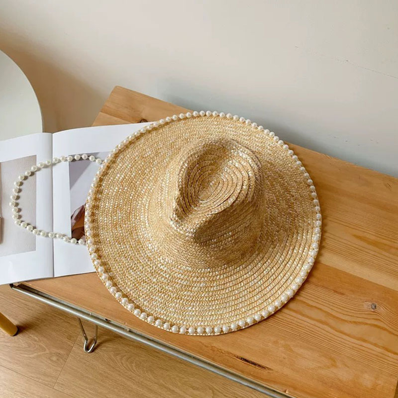 レディース向け新作夏ファッションパールチェーンストローハット - Cowboy Hat Straw のレビューと価格