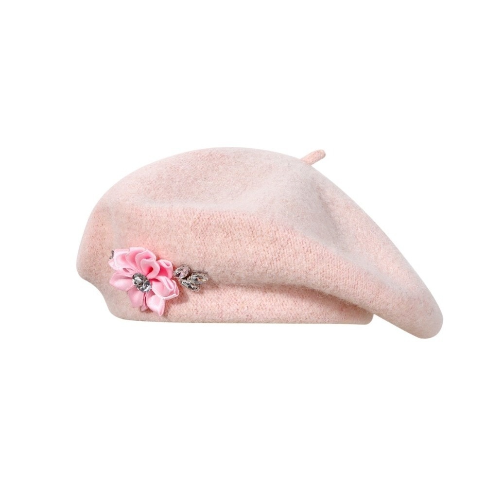 甘い単色ウールベレー帽クリスタル装飾ソフトフレンチスタイルペ - Beret French Wool のレビューと価格